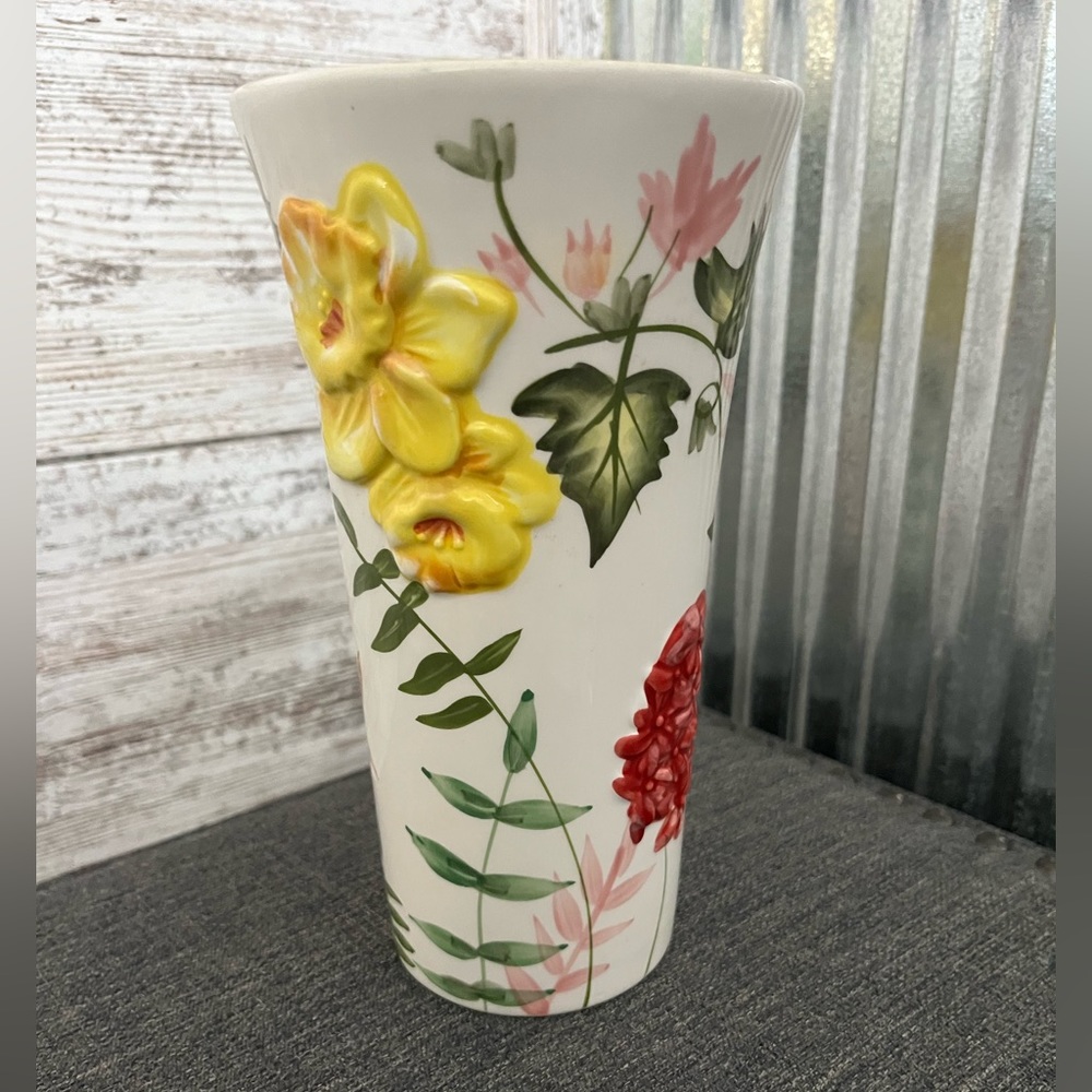 Vintage FTD ceramic painted floral vase